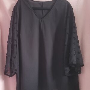 SHEIN Black Blouse with Sheer Embellished Sleeves